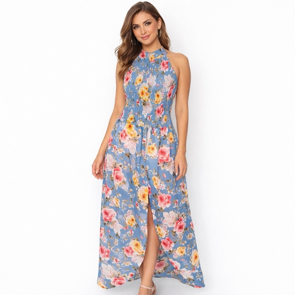 VENUS Sheer Overlay Open Maxi Dress Vacation Holiday Boho Beach Cottagecore Sz M